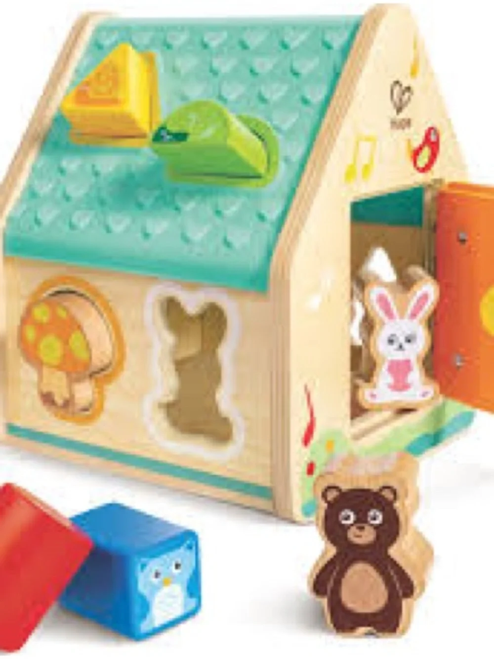 Wooden Shape Sorting Playhouse Toy - Teal & Orange